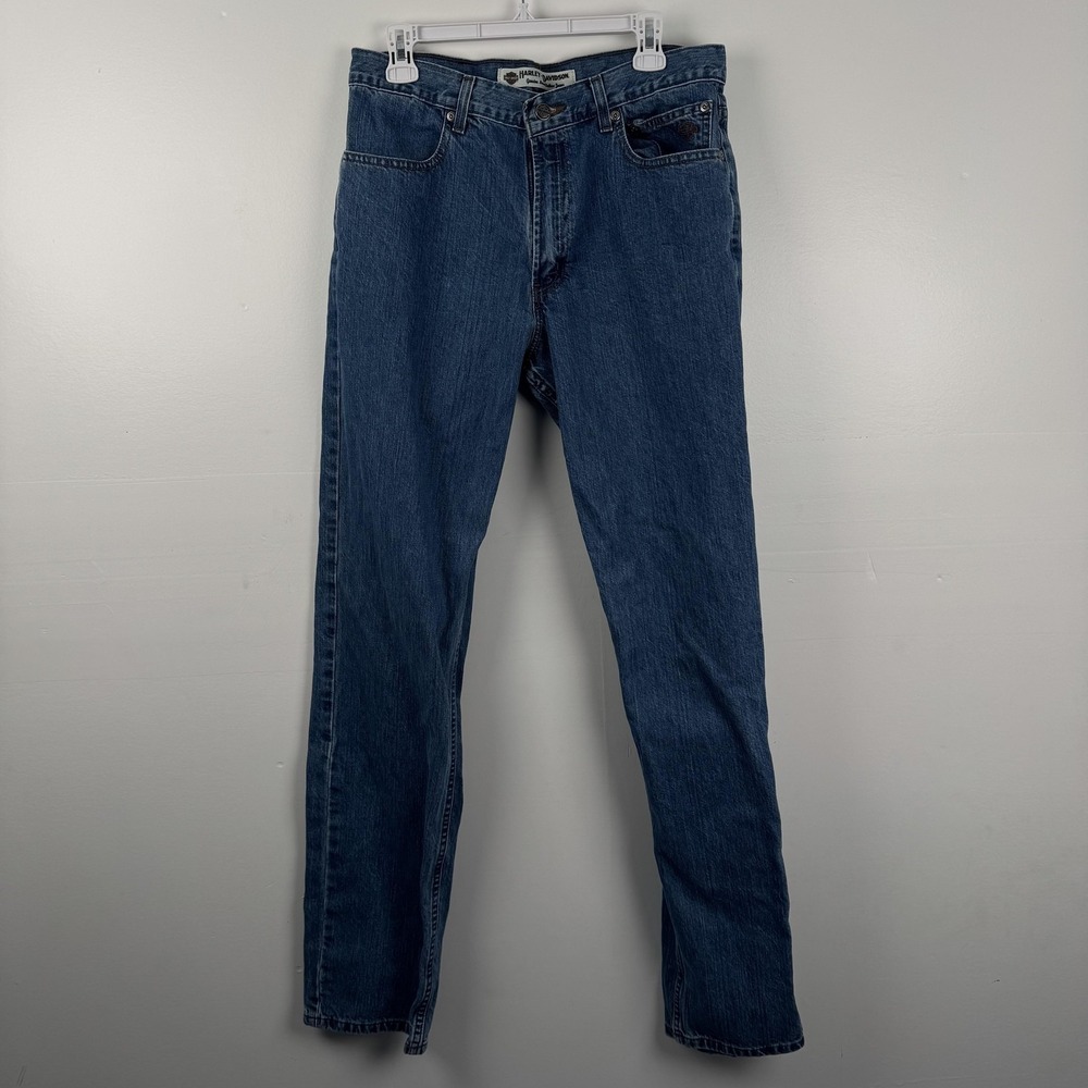 Harley-Davidson Mens Jeans 34x36 (32x34) Blue Straight Leg Biker 99022N